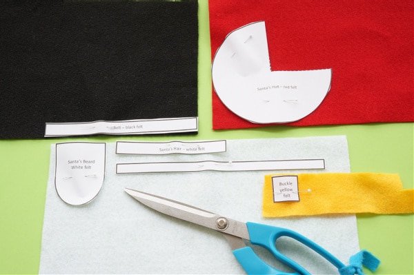 santa template pieces pinned to felt