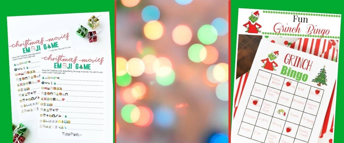 christmas movie emoji game and grinch bingo game