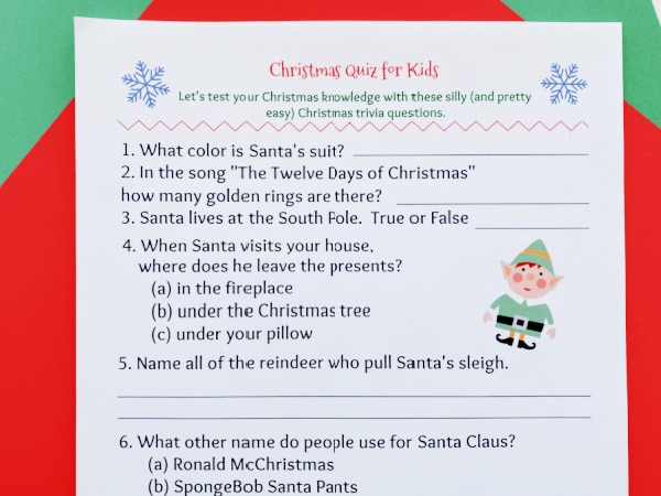 printable christmas quiz for kids printed out