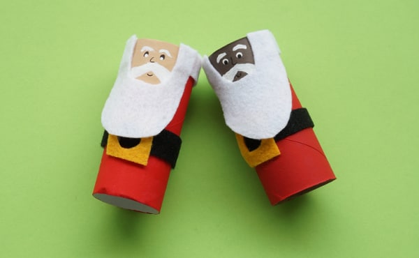 toilet paper roll santa with faces painted on