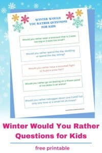 winter would you rather questions for kids printed out and title