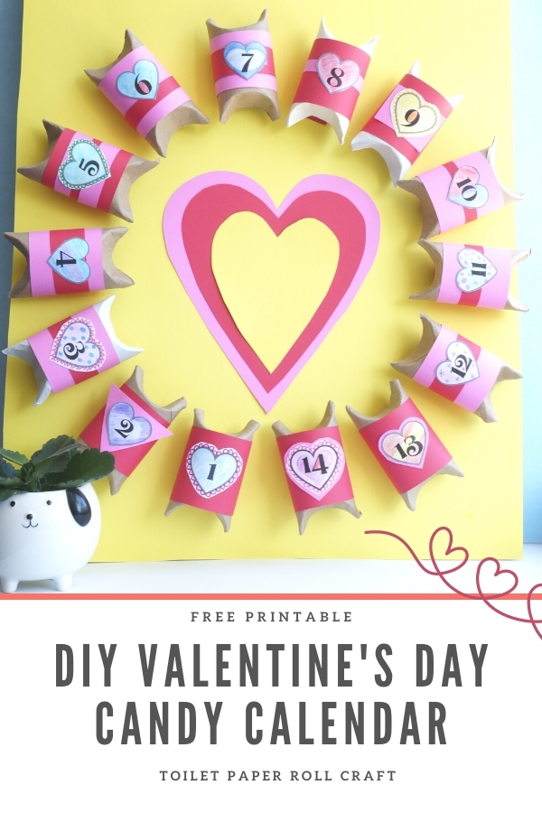 DIY valentines day countdown calendar printable toilet paper roll boxes on board