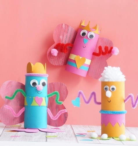 3 toilet paper roll love bugs with wings and with heart feet