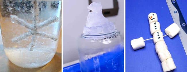 winter stem grow a snowflake, ice tower and marshmallow snowman challenge