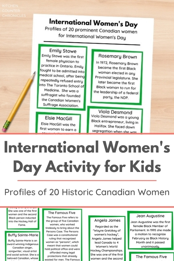 international womens day activity for kids printable historic canadian women fact sheet on table