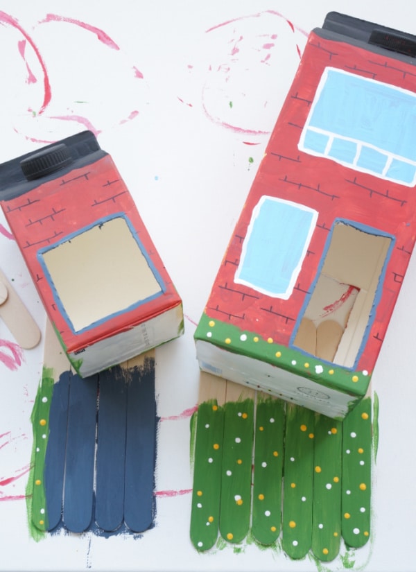 bird feeder perch made from craft sticks and painted like grass