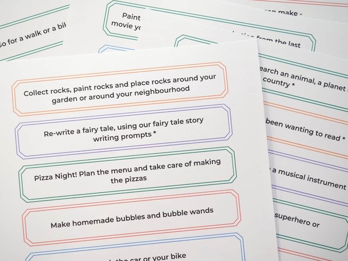 printable things to do when bored printed on paper