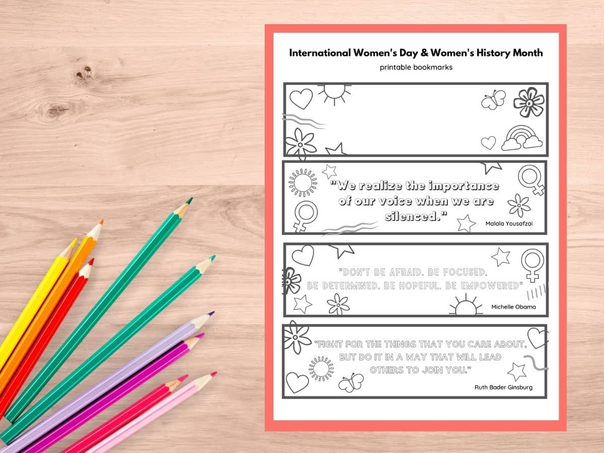 international womens day craft printable coloring bookmarks printed out