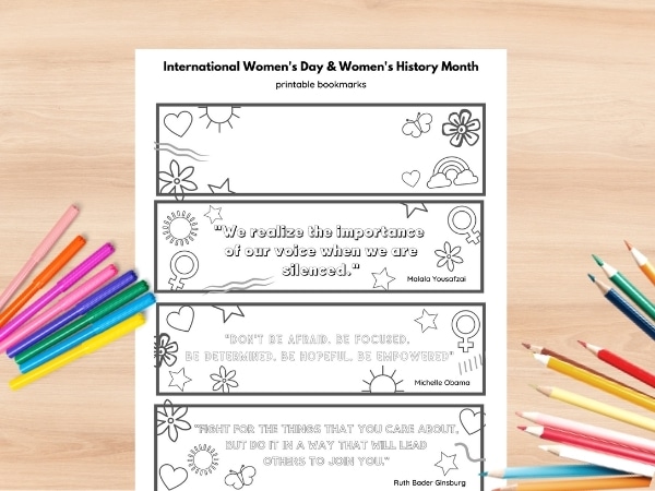 international womens day craft printable coloring bookmarks printed out