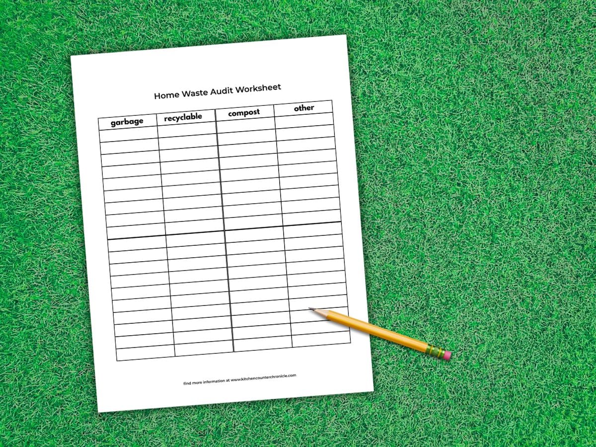 printable home waste audit worksheet with pencil beside it