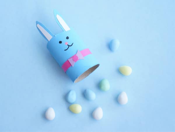 toilet paper roll easter bunny filled with chocolate eggs