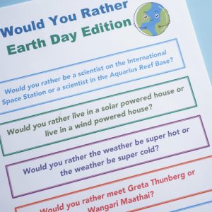earth day would you rather questions for kids printed out on paper