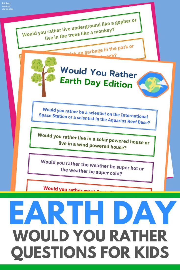 earth day would you rather questions printed on paper with a blue background