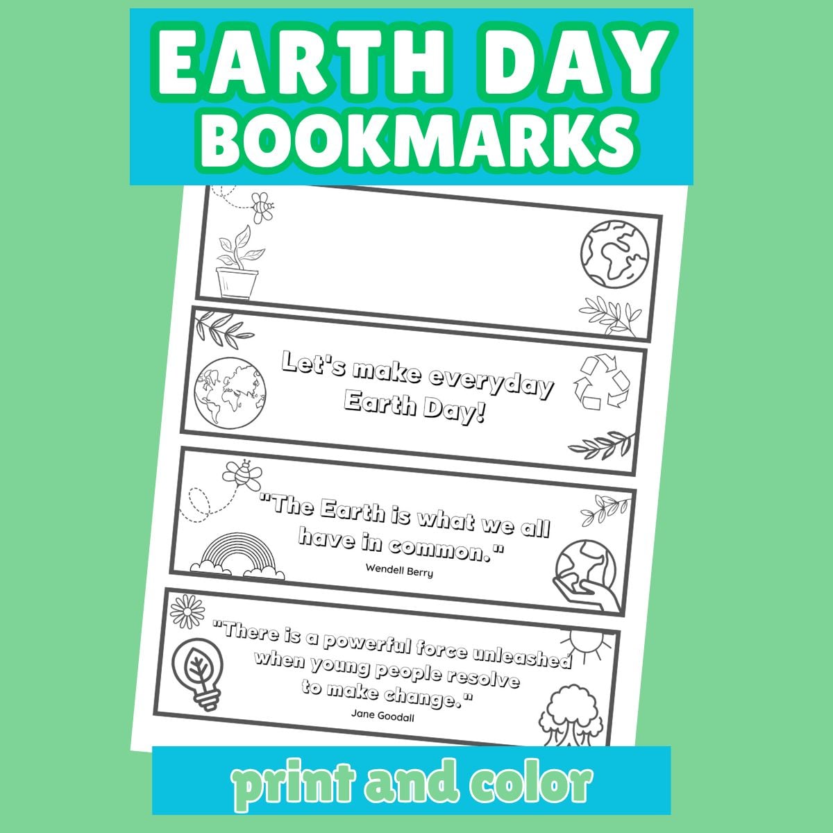featured image for printable earth day bookmarks for kids to color