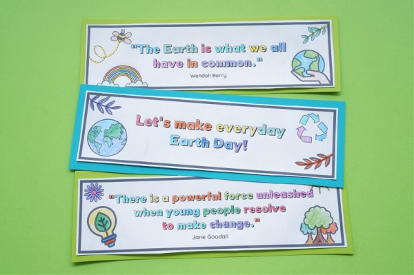 printable earth day activity for kids bookmarks colored and cutout
