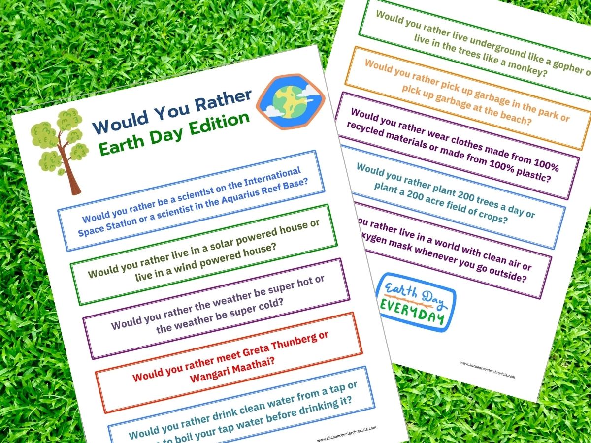would you rather earth day edition printable pages on the grass