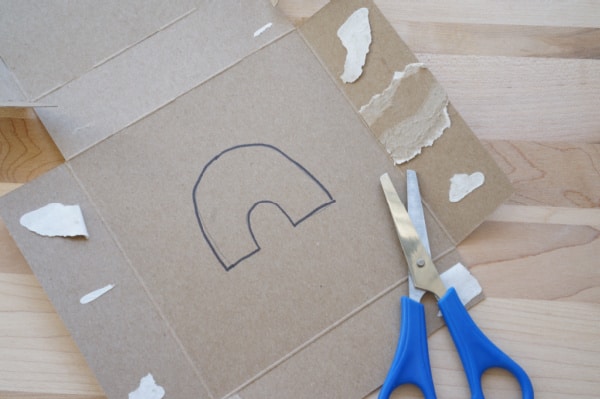 cereal box rainbow cookie cutter drawn on box with scissors