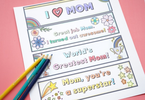 Super Cute Printable Mother's Day Bookmarks to Colour