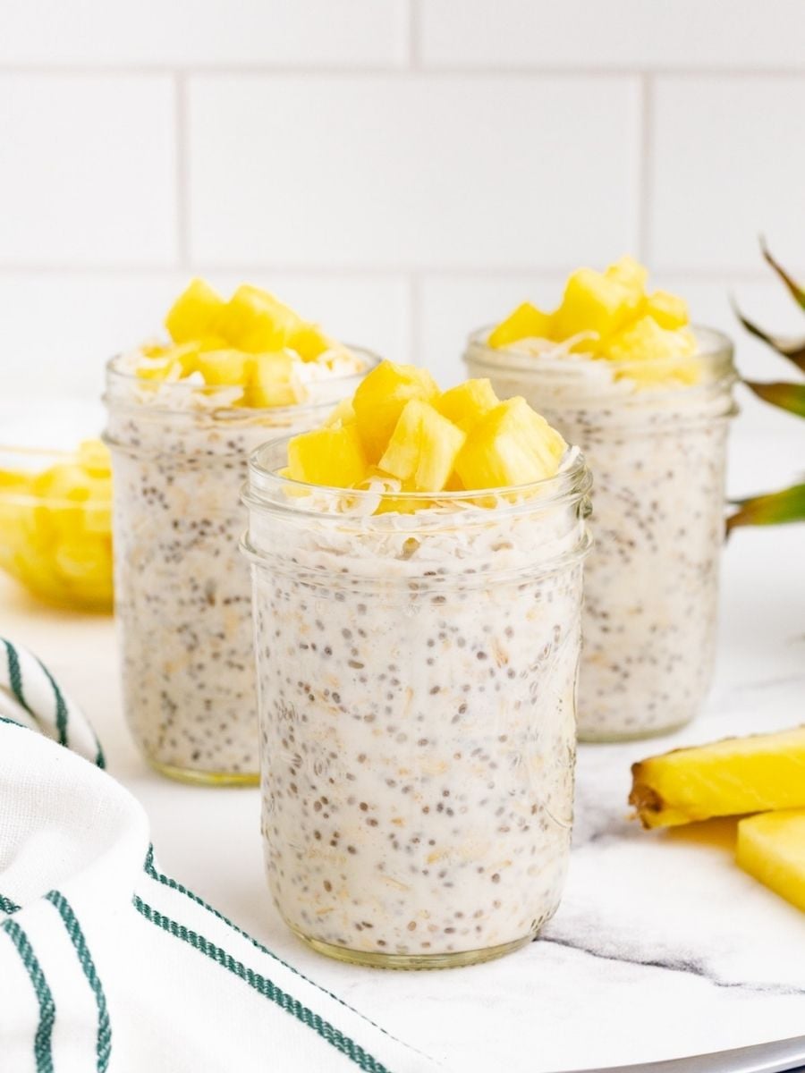easy overnight oats with pineapple topping