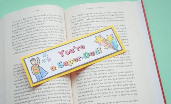 fathers day bookmark resting inside a book bookmarks for kids
