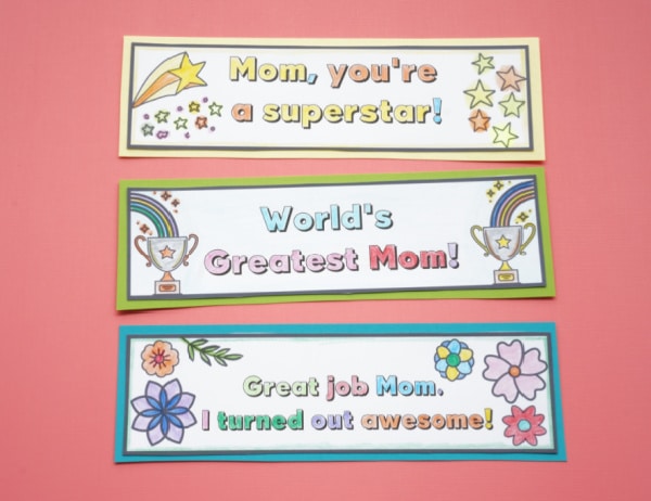 kid made mothers day bookmarks colored and cutout
