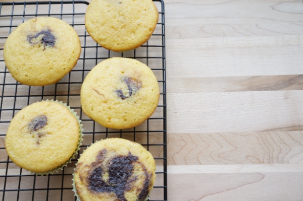 marble cupcakes on cooling rack