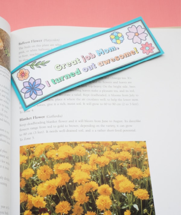 printable mothers day bookmark in gardening book