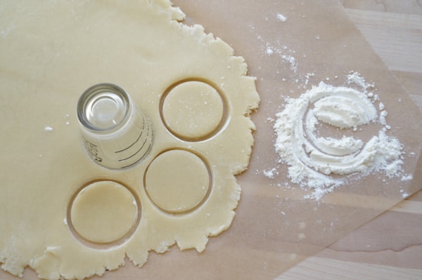 shot glass cookie cutter in cookie dough