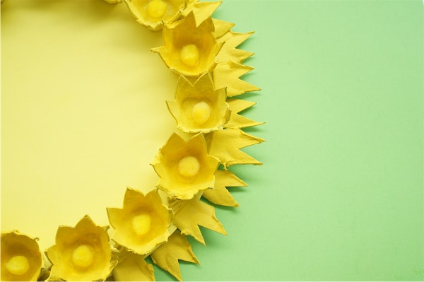 close up of egg carton sun wreath with sun rays
