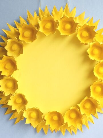 egg carton sun wreath close up