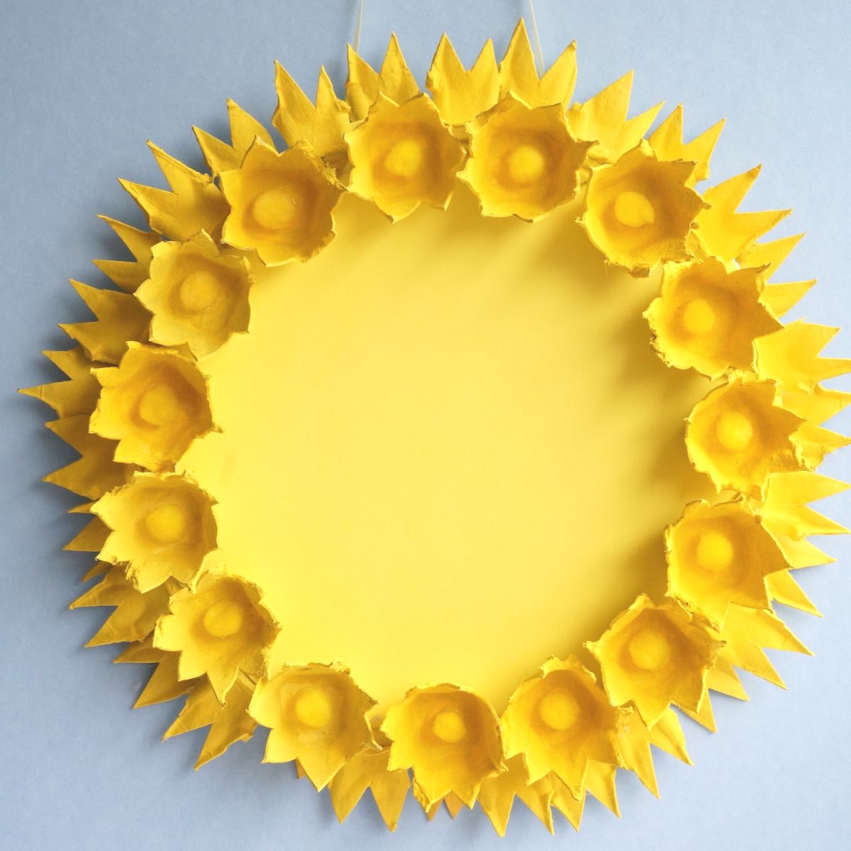 egg carton sun wreath close up