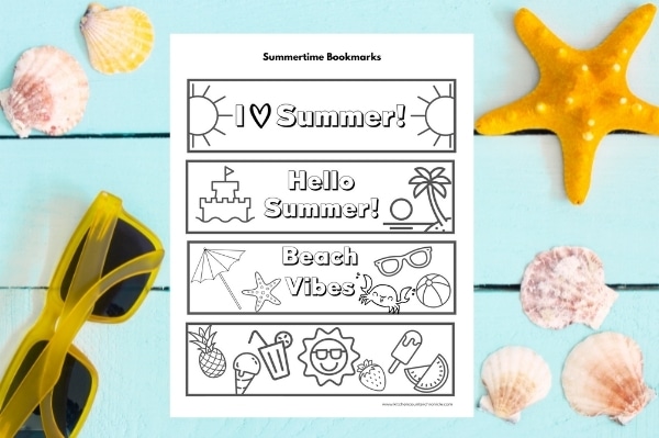 print out of summer coloring bookmarks for kids
