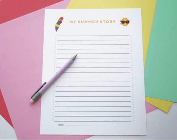 printable summer story writing page title page with pencil