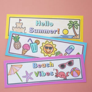 summer bookmarks colored and cut out on table