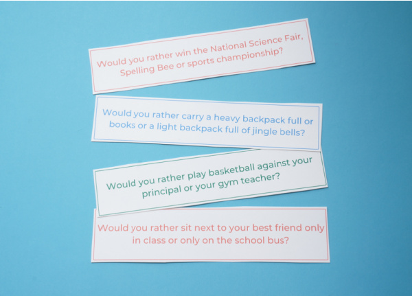printable would you rather questions for middle school cut out and on table