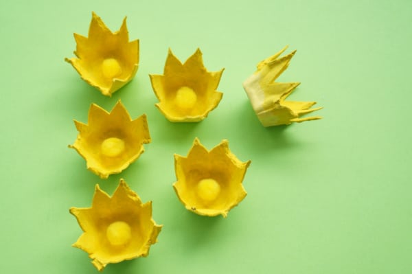 yellow egg carton flowers with pompom centres