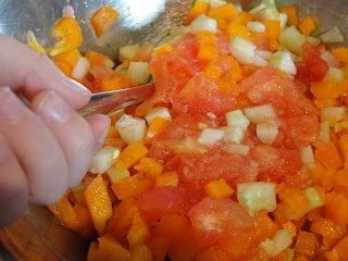 diced tomato, cucumber and peppers
