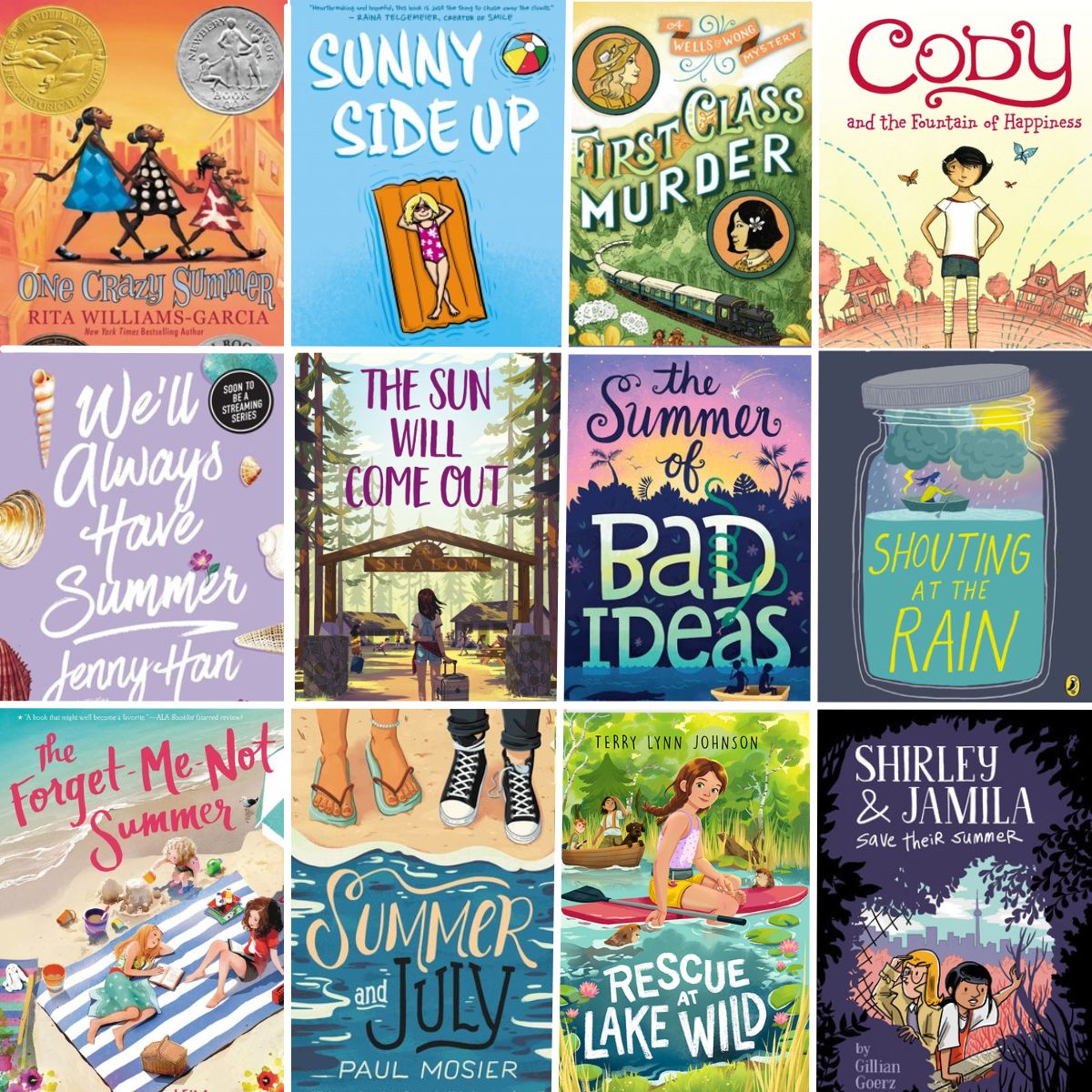 collage of summer chapter book covers for older kids featured image