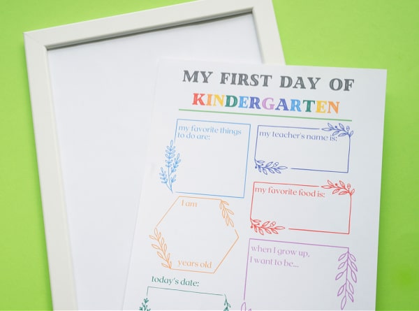 first day of kindergarten sign in frame