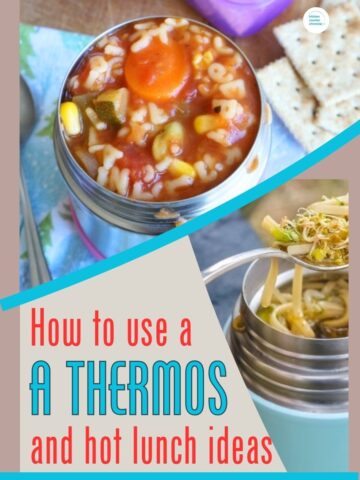 thermos filled with alphabet soup title how to use a thermos and hot lunch ideas for kids featured image