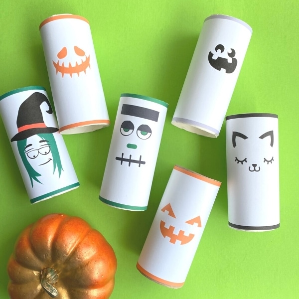 6 pumpkin bowling toilet paper roll pins cat witch pumpkin ghost and frankenstien