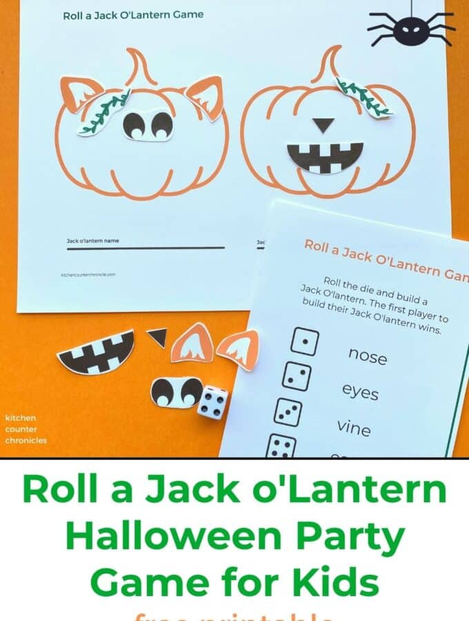 roll a jack olantern game halloween game for kids printed on paper with title