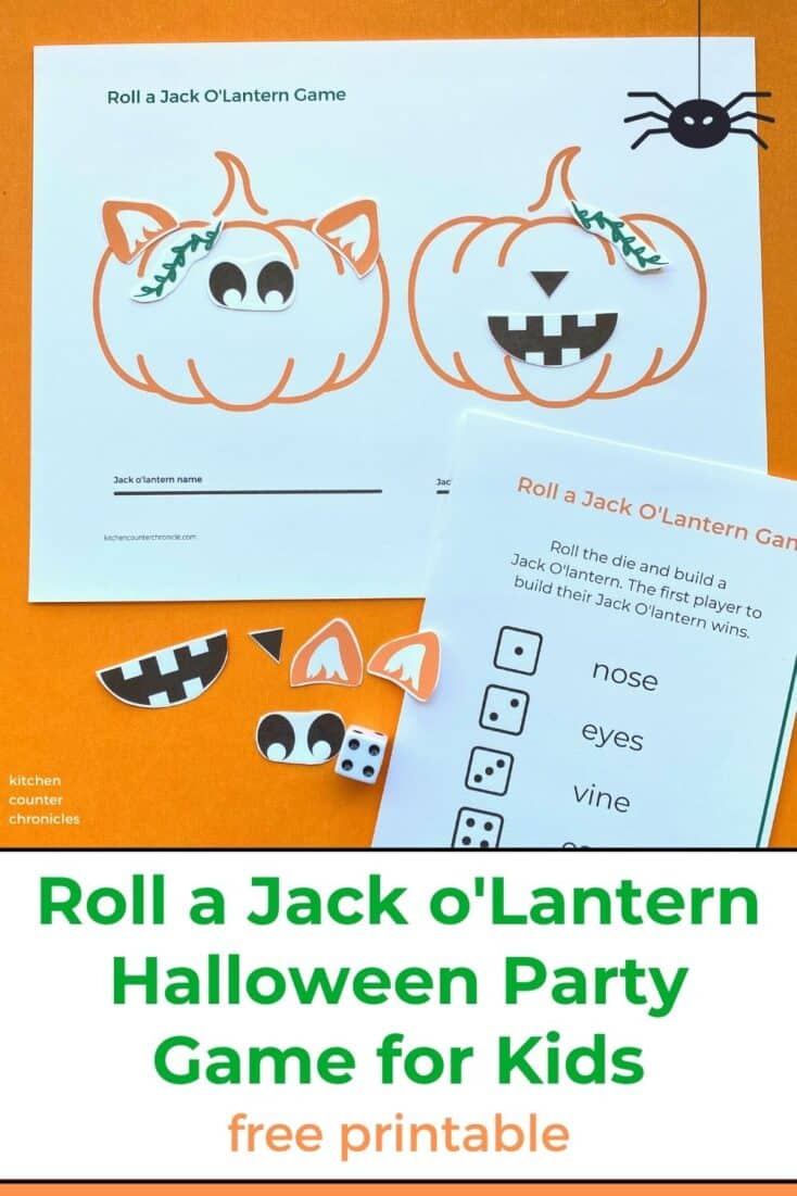 roll a jack olantern game halloween game for kids printed on paper with title