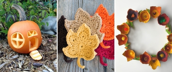 fall crafts for tweens pumpkin fairy house, crochet leaves and egg carton fall wreath