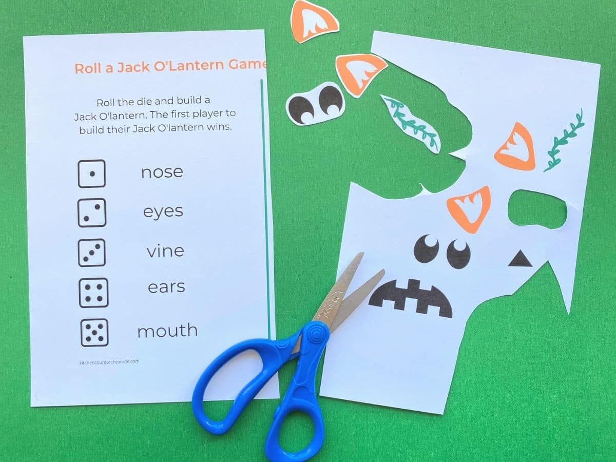 jack olantern game pieces printed and cut out with scissors