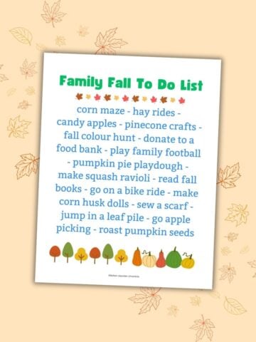 printable fall family bucket list on paper