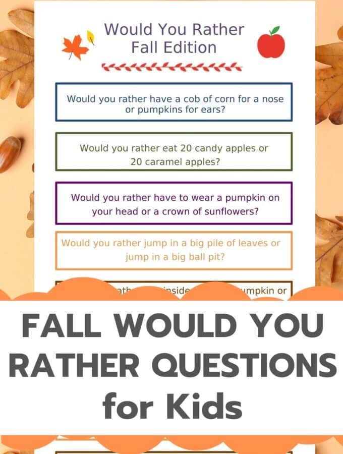 would you rather fall questions for kids printable with fall leaves and acorns
