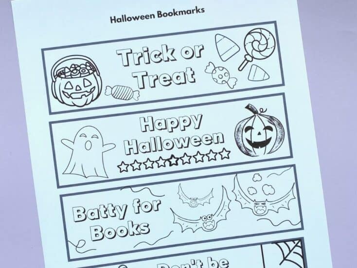 free printable Halloween bookmarks for kids printed on cardstock