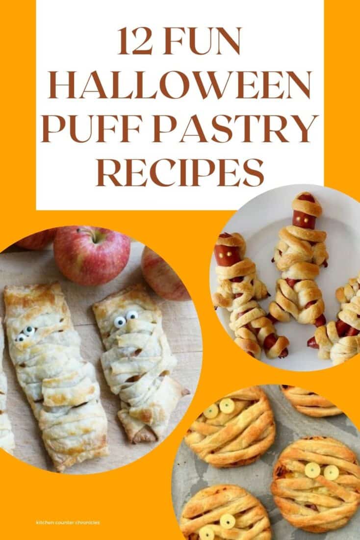 halloween puff pastry recipes collage of puff pastry treats and title