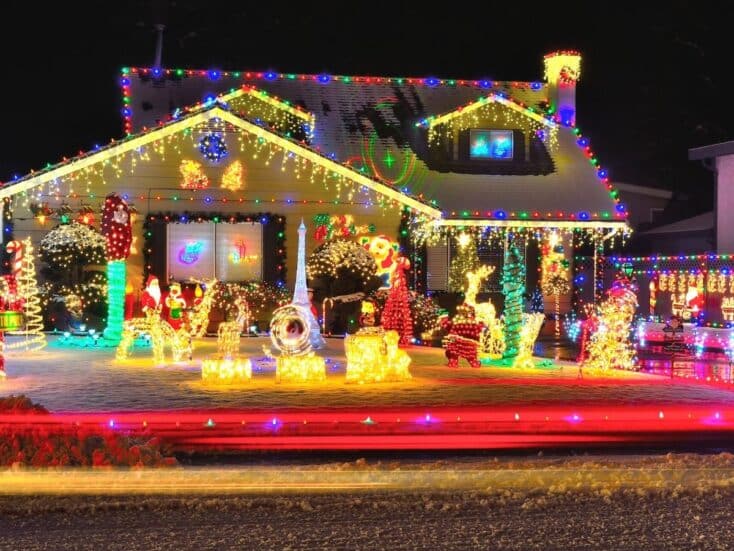 house with lots of christmas lights